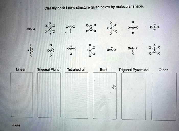 Classify each lewis structure given below by molecular shape.